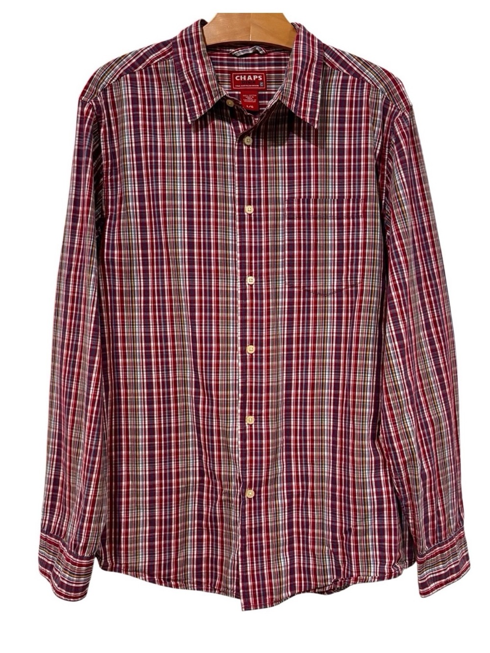 Chaps Denim Red Plaid Shirt 100% Cotton Size Large